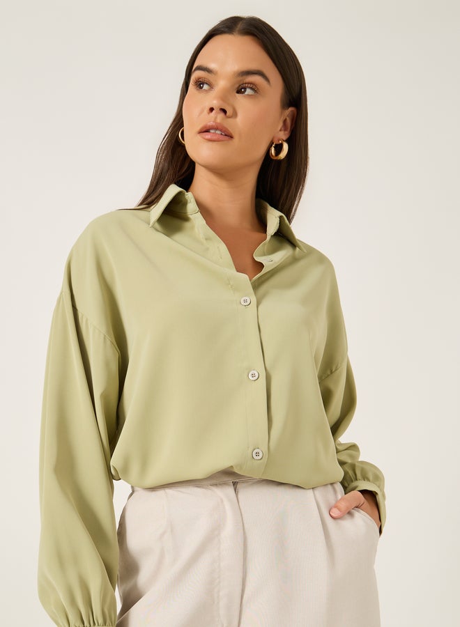 Styli Solid Spread Collar Oversized Shirt - Image 1