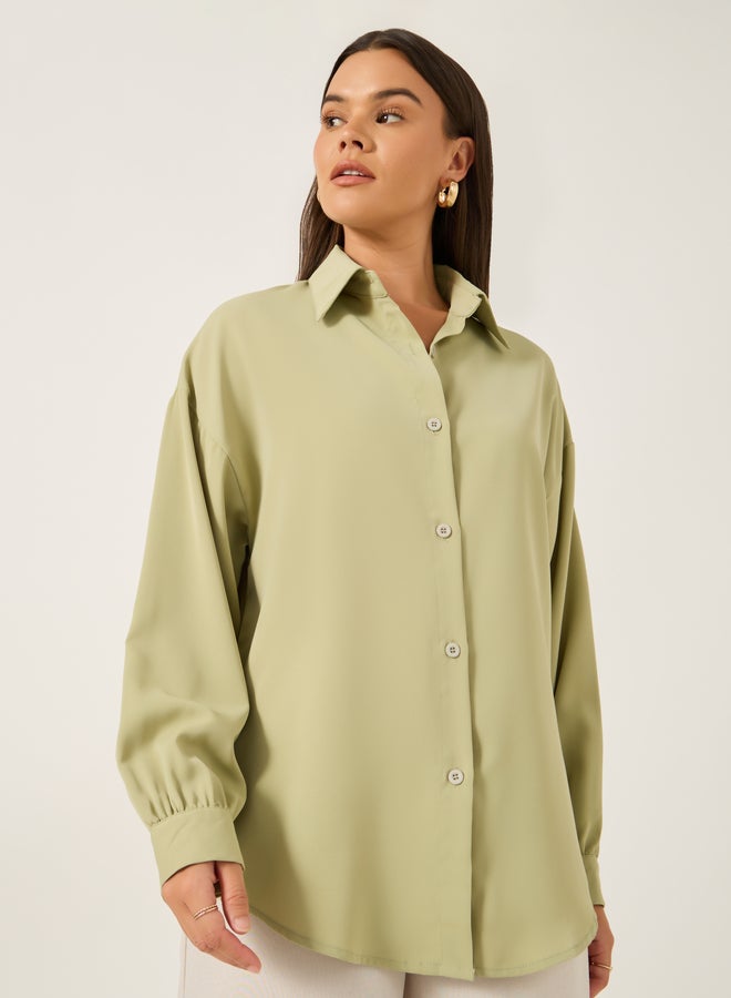 Styli Solid Spread Collar Oversized Shirt - Image 4