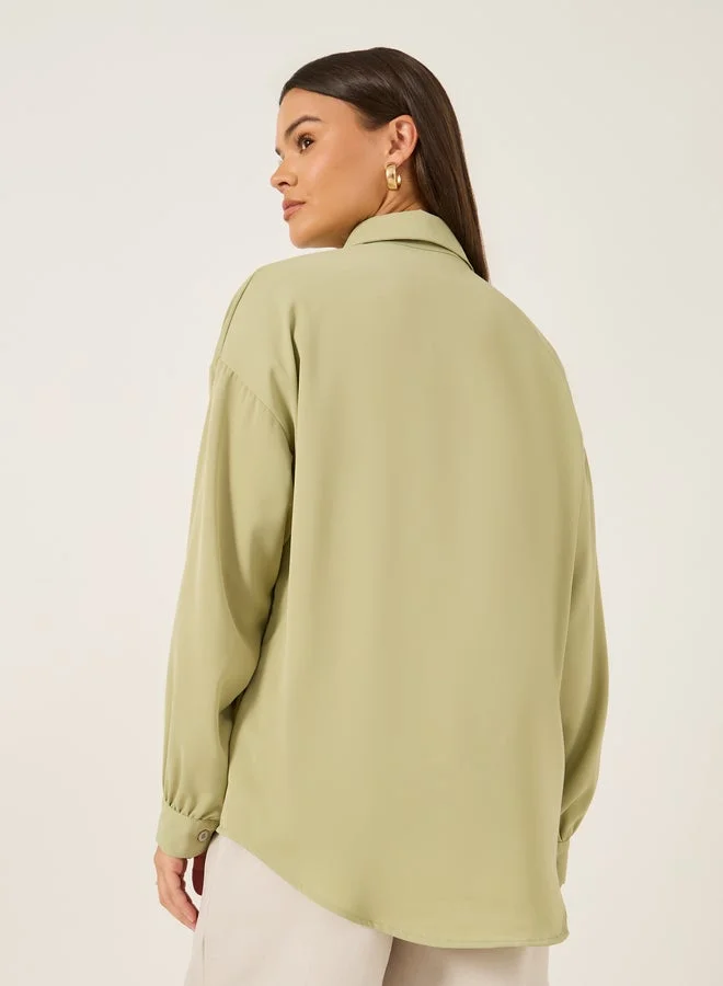 Styli Solid Spread Collar Oversized Shirt