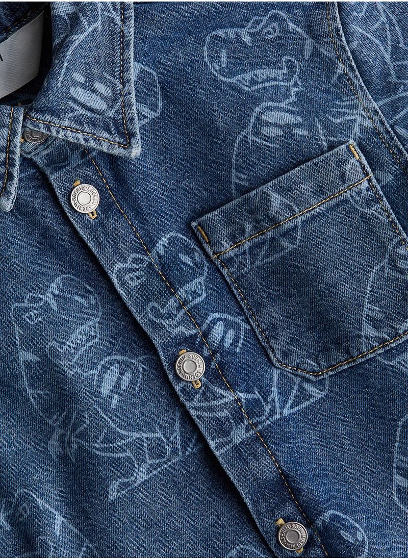 اتش اند ام Patterned Denim Shacket