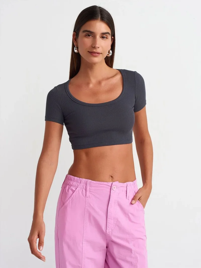 ديلفين DILVIN Women's Ribbed Crop T-Shirt
