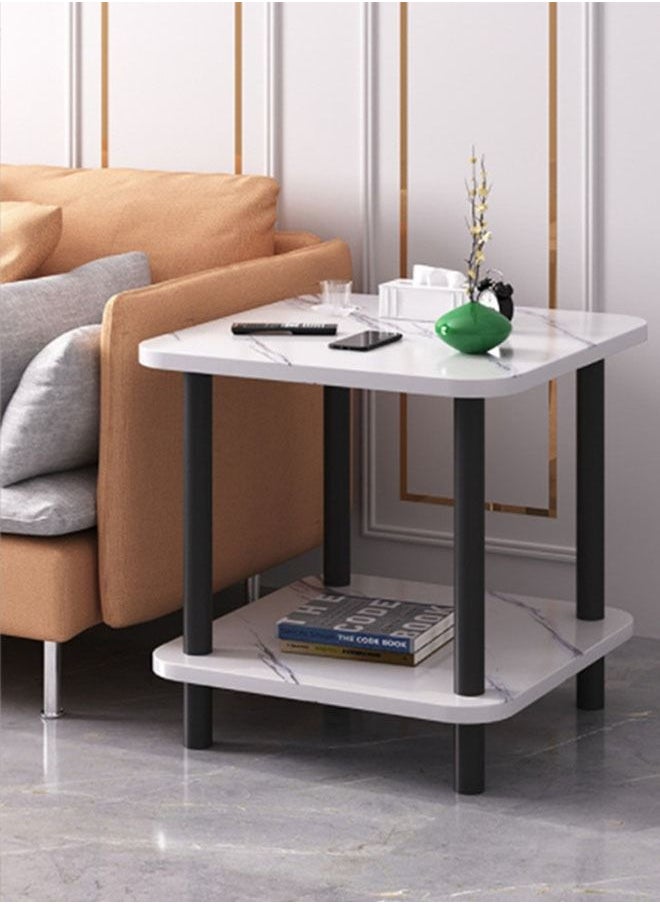 Generic - Square End Table, Double Layer Nightstand Sofa Side Snack Table Coffee Round Table, Simple Design Bedside Table for Living Room Bedroom - Image 1