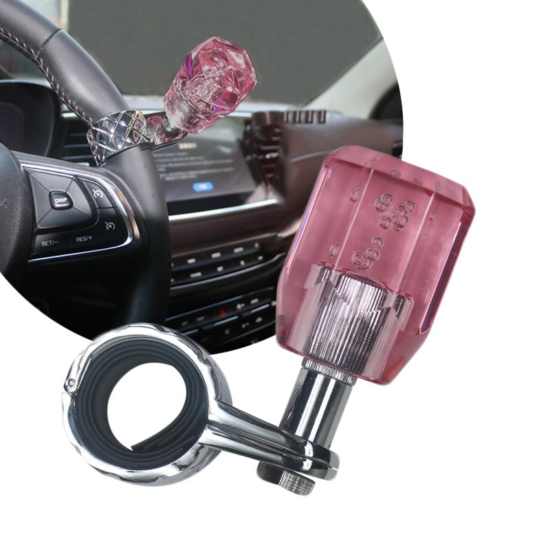 EOHMAK Car Steering Wheel Spinner Knob Acrylic Crystal Steering Wheel Booster Ball Car Power Handle Spinner Knobs Steering Wheel Aid Spinners for Cars Tractors Trucks Car Accessories(Pink) - Image 1