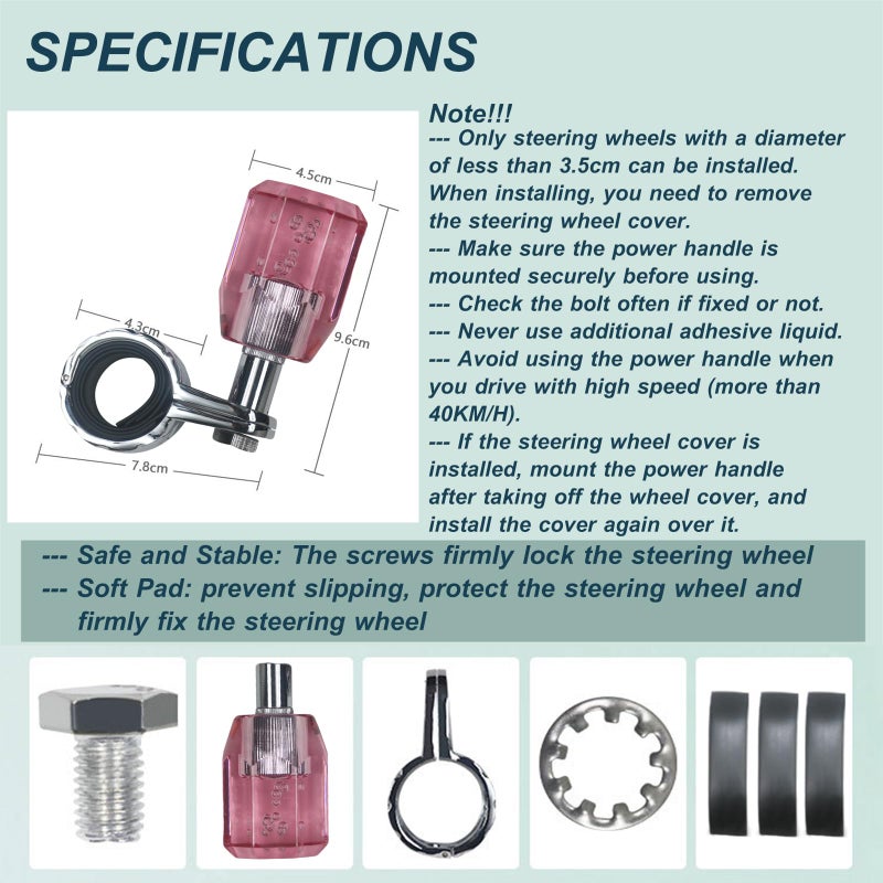 EOHMAK Car Steering Wheel Spinner Knob Acrylic Crystal Steering Wheel Booster Ball Car Power Handle Spinner Knobs Steering Wheel Aid Spinners for Cars Tractors Trucks Car Accessories(Pink) - Image 2