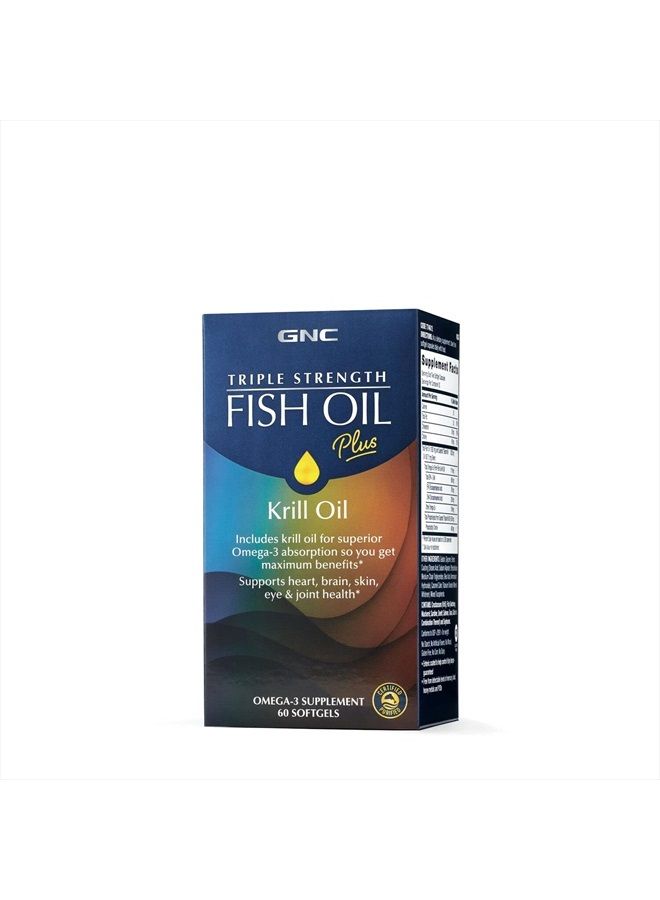 GNC Triple Strength Fish Oil Plus Krill Oil | Includes Krill Oil for Superior Omega-3 Absorption, Supports Heart, Brain, Skin, Eye, and Joint Health | 60 Softgels  - Image 2