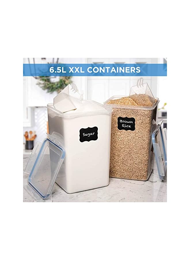 6.5L Kitchen Food Storage Containers with 2 Measuring Scoops, BPA Free Plastic Pantry Canisters, Airtight Silicone Ring & Side Locking Lids, Perfect to Store Cereal, Flour or Sugar, Pack of 2  - Image 4