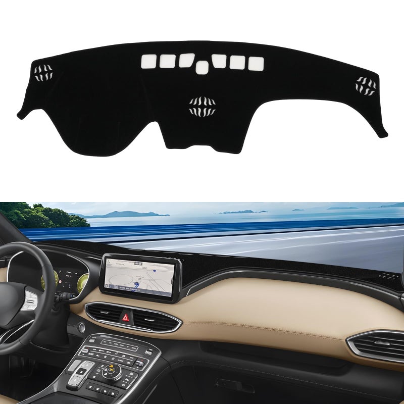 KUST Car Dash Cover for Hyundai Santa Fe 2019 2020 2021 2022 2023 Left Hand Driving Dashboard Cover Polyester NonSlip Interior Accessories for Santa Fe Sunshade Windshield No Glare Black