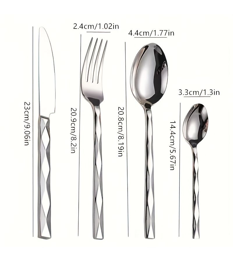 24 Piece Golden Stainless Steel Tableware Set For 6 People Elegant Diamond Cut Design Mirror Polished Dishwasher Safe For Kitchen Home Wedding Party Christmas Housewarming - Image 3