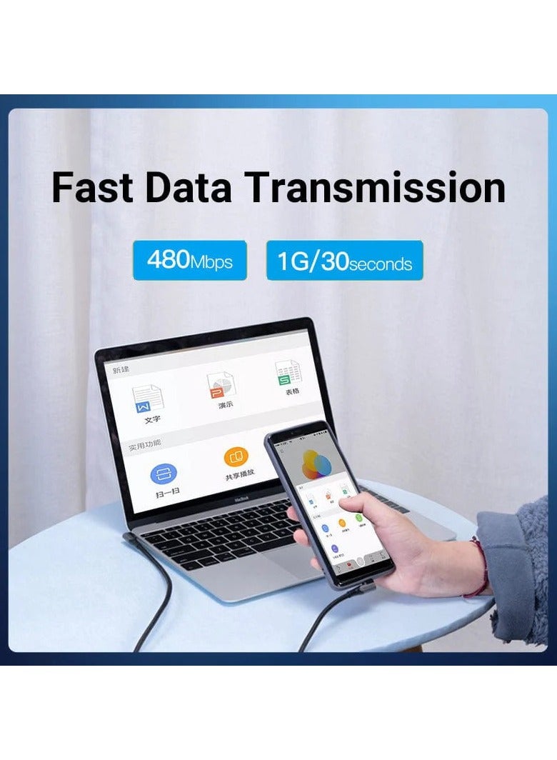 Vention USB 2.0 C Male to C Male Dual Right Angle 5A Cable 1M Gray Aluminum Alloy Type - Image 3