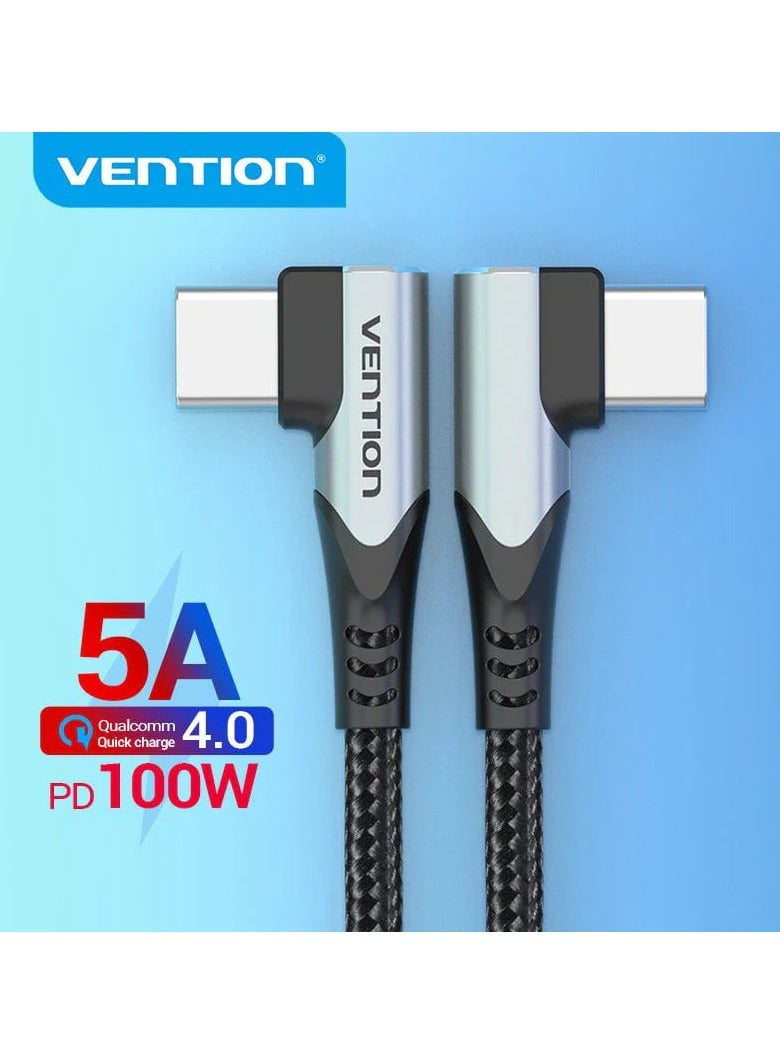 Vention USB 2.0 C Male to C Male Dual Right Angle 5A Cable 1M Gray Aluminum Alloy Type - Image 2