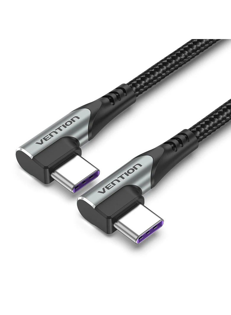 Vention USB 2.0 C Male to C Male Dual Right Angle 5A Cable 1M Gray Aluminum Alloy Type - Image 1