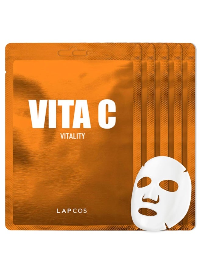 LAPCOS Vita C Sheet Mask, Daily Face Mask with Vitamin C to Brighten and Renew Skin, Korean Beauty Favorite, 5-Pack - Image 1