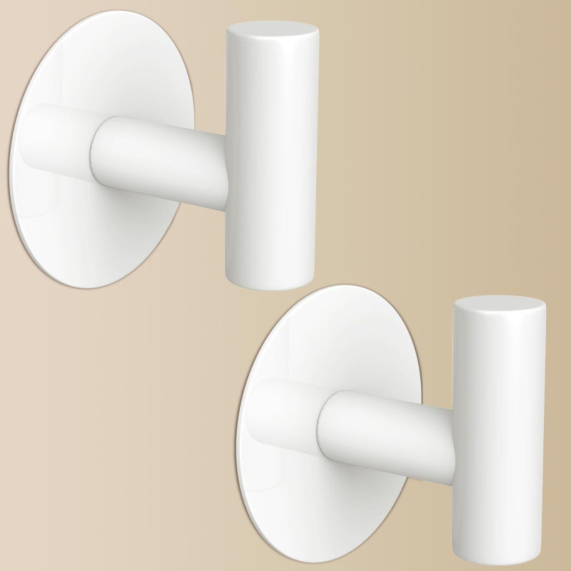 VINHOLD Heavy Duty White Towel Hooks, Stainless Steel Adhesive Coat Hooks for Bags, Towels, Robes, Hats, Aprons â€“ No Drill Bathroom, Kitchen, Hotel Wall Hooks (2 Pack) - Image 1