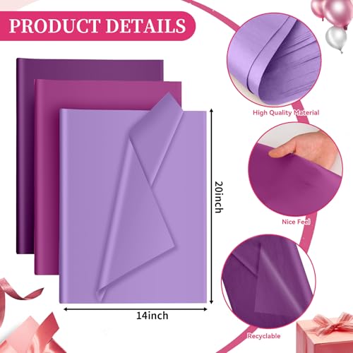 Hlonon 30 Sheets Purple Tissue Paper for Packaging Gift Bags Decoration, Gift Wrap Tissue Paper Bulk Sheets for Weddings Birthday DIY Project Birthday Wedding Halloween Christmas Gift Wrapping Crafts Decor - Image 2