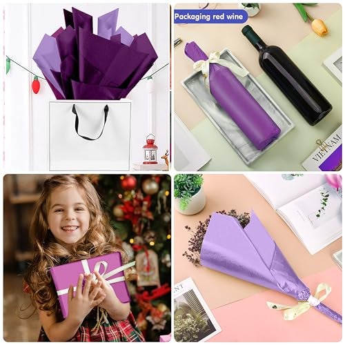 Hlonon 30 Sheets Purple Tissue Paper for Packaging Gift Bags Decoration, Gift Wrap Tissue Paper Bulk Sheets for Weddings Birthday DIY Project Birthday Wedding Halloween Christmas Gift Wrapping Crafts Decor - Image 5