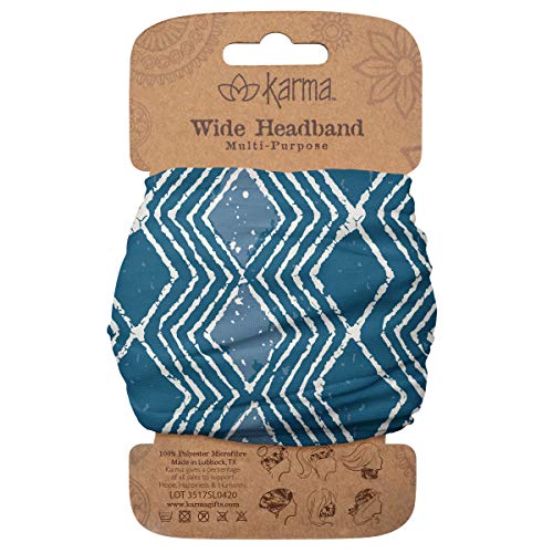 Karma Blue Batik Headband for Women - Wide - Fabric Headband and Stretchy Hair Scarf - Blue - Image 1