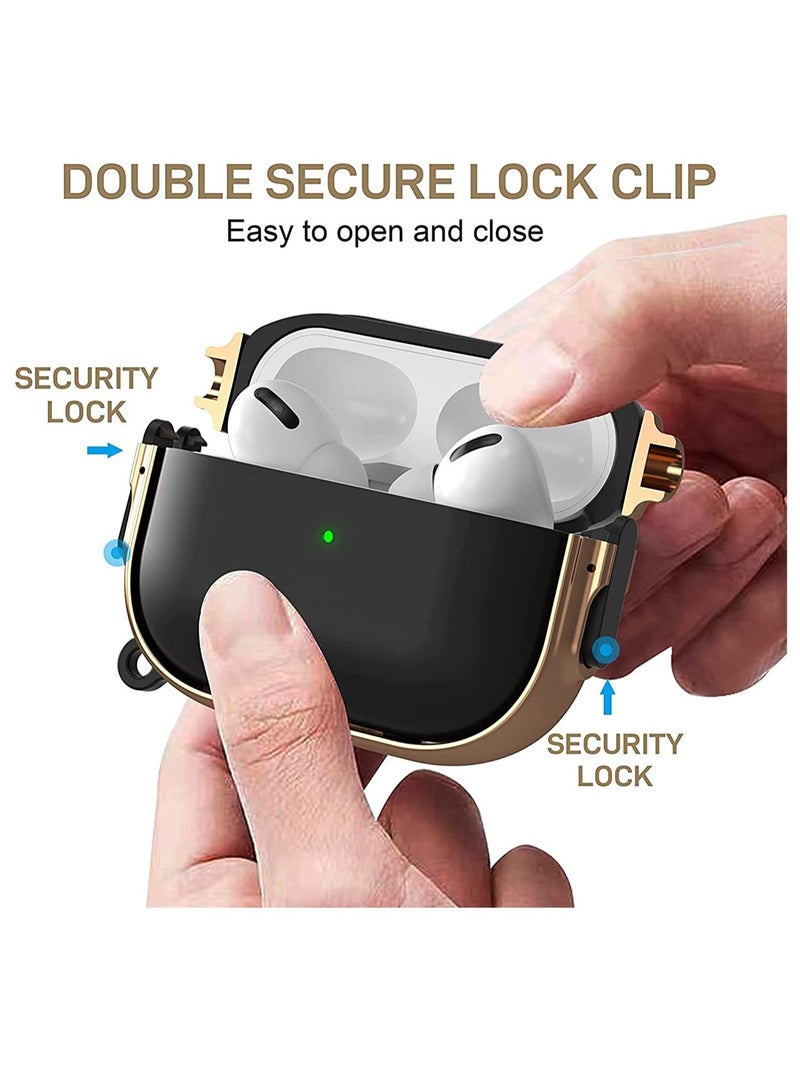 ELTRAZONE Electroplated Case for AirPods Pro 2nd generation 2022, Dual Side Secure Lock Full Body Shockproof Hard Shell Protective Case Cover with Keychain for AirPods Pro 2 (Black) - Image 3