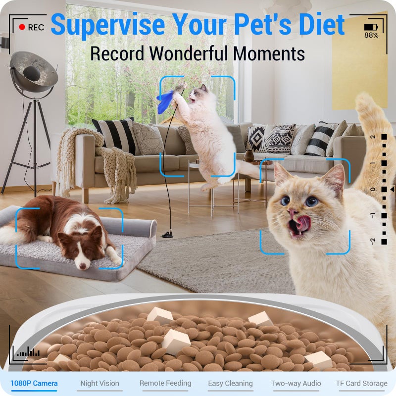 Frienhund Automatic Cat Feeder with Camera: 5G WiFi Automatic Dog Feeder with Night Vision, 7L Auto Cat Food Dispenser with 1080P Camera for Multiple Pet, Detachable for Easy Clean -29 Cup (ACF100W-B) - Image 2