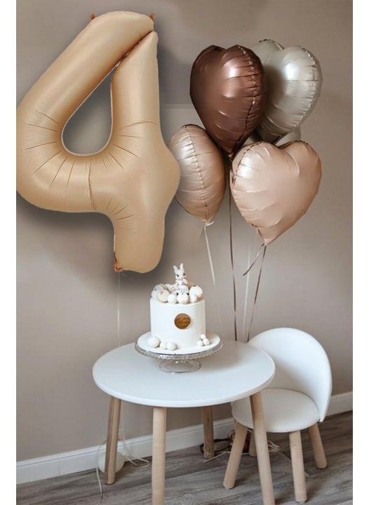 Retro Cream Caramel Coffee Heart Age Number Balloon Set Retro Birthday Age Balloon Set