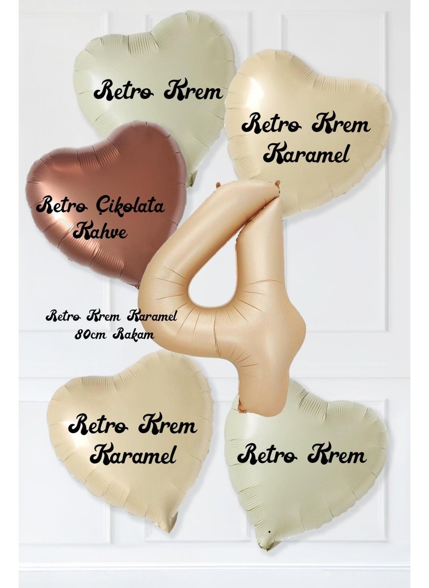 Retro Cream Caramel Coffee Heart Age Number Balloon Set Retro Birthday Age Balloon Set