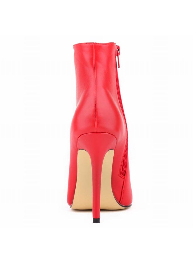 Loquat Autumn and winter short-cylinder Martin stiletto high-heeled boots 11cm Red  - Image 4