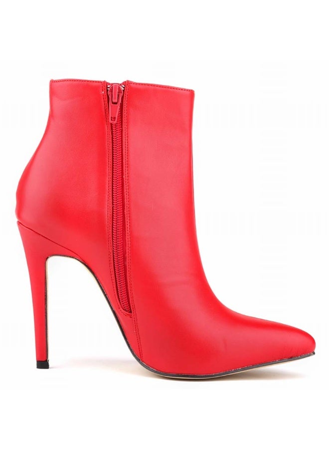 Loquat Autumn and winter short-cylinder Martin stiletto high-heeled boots 11cm Red  - Image 1