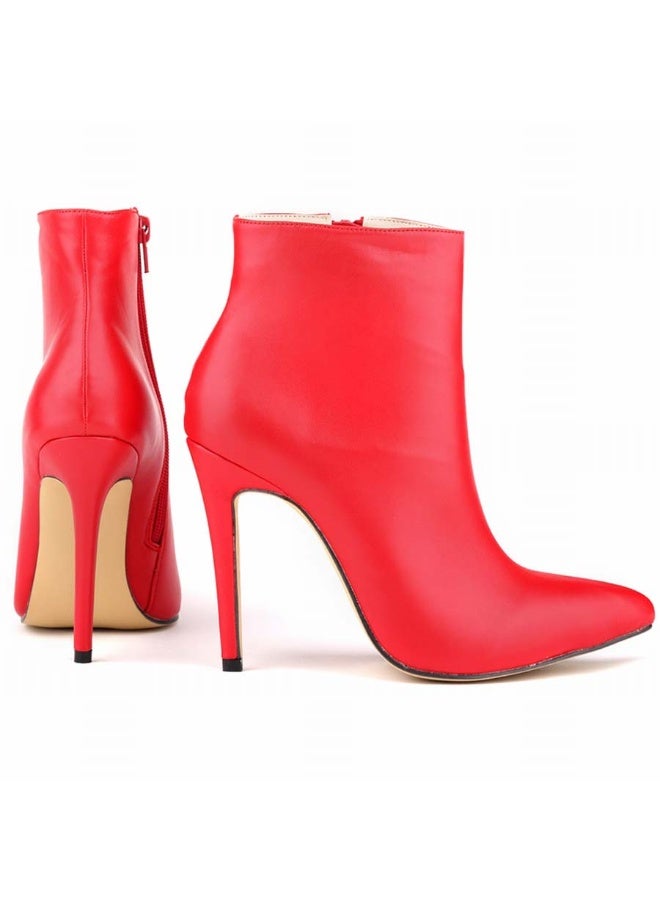 Loquat Autumn and winter short-cylinder Martin stiletto high-heeled boots 11cm Red  - Image 5