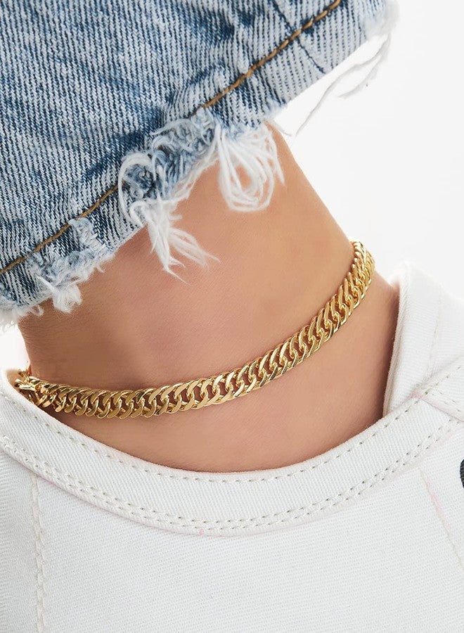 Barzel 18K Gold Plated Rambo Cuban Curb Anklet for Women, 10 Inches - Made In Brazil - Image 2