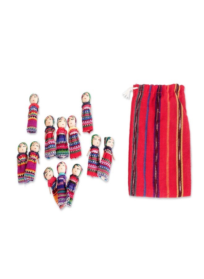 NOVICA Traditional Handmade Worry Dolls From Guatemala With Cotton Storage Bag, 2.5 Inch, 'The Worry Doll Gang' (Set Of 12) - Image 1