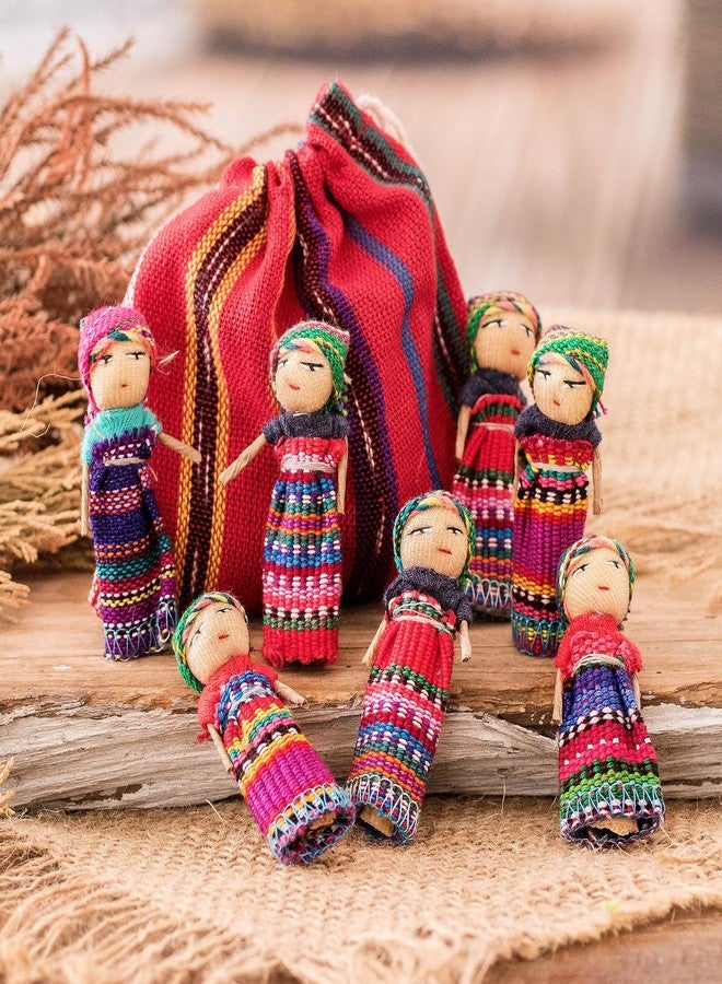 NOVICA Traditional Handmade Worry Dolls From Guatemala With Cotton Storage Bag, 2.5 Inch, 'The Worry Doll Gang' (Set Of 12) - Image 2