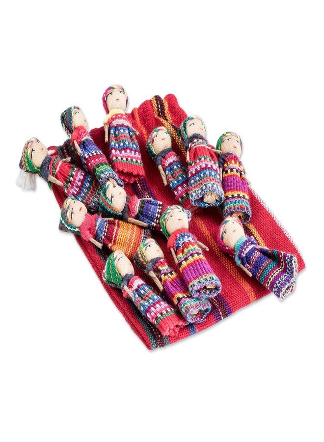 NOVICA Traditional Handmade Worry Dolls From Guatemala With Cotton Storage Bag, 2.5 Inch, 'The Worry Doll Gang' (Set Of 12) - Image 3