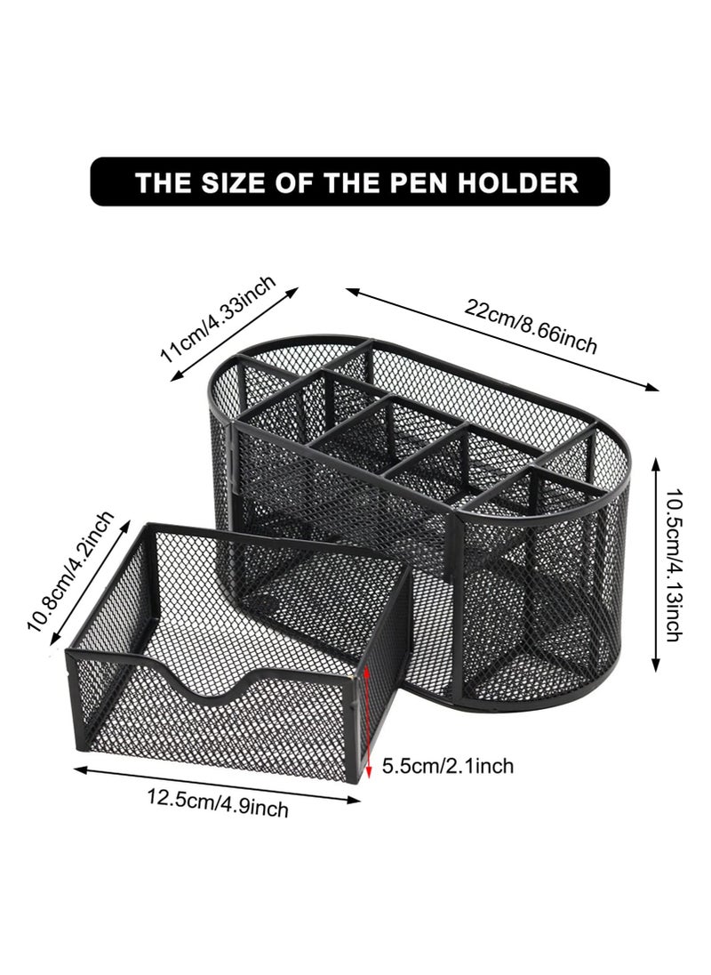 KIIUMI Mesh Desk Organiser Large Capacity,Desk Tidy Metal Pen Holder with 9 Compartments and 1 Drawer, Multi-functional Stationery Storage Container Box for Kids,Home, Office, School  - Image 4