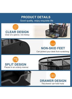 KIIUMI Mesh Desk Organiser Large Capacity,Desk Tidy Metal Pen Holder with 9 Compartments and 1 Drawer, Multi-functional Stationery Storage Container Box for Kids,Home, Office, School  - Image 3