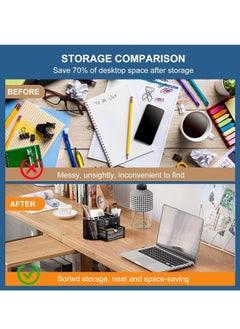 KIIUMI Mesh Desk Organiser Large Capacity,Desk Tidy Metal Pen Holder with 9 Compartments and 1 Drawer, Multi-functional Stationery Storage Container Box for Kids,Home, Office, School  - Image 4