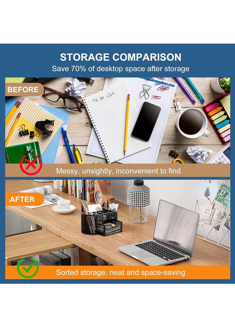 KIIUMI - Mesh Desk Organiser Large Capacity,Desk Tidy Metal Pen Holder with 9 Compartments and 1 Drawer, Multi-functional Stationery Storage Container Box for Kids,Home, Office, School - Image 1