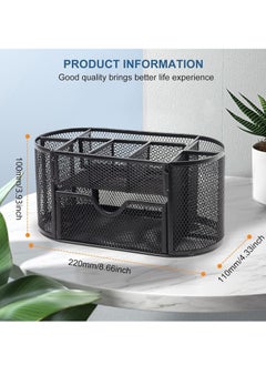 KIIUMI Mesh Desk Organiser Large Capacity,Desk Tidy Metal Pen Holder with 9 Compartments and 1 Drawer, Multi-functional Stationery Storage Container Box for Kids,Home, Office, School  - Image 5