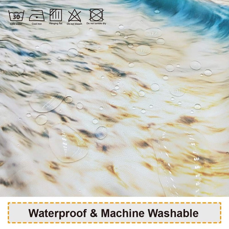 Baccessor Tropical Sea Beach Ocean Waves Shower Curtain Seaside Scene Island Hawaiian Sunrise Beach Theme Waterproof Fabric Shower Curtain with Hooks,72" W x 72" H (180CM x 180CM) - Sea Sunrise - Image 3