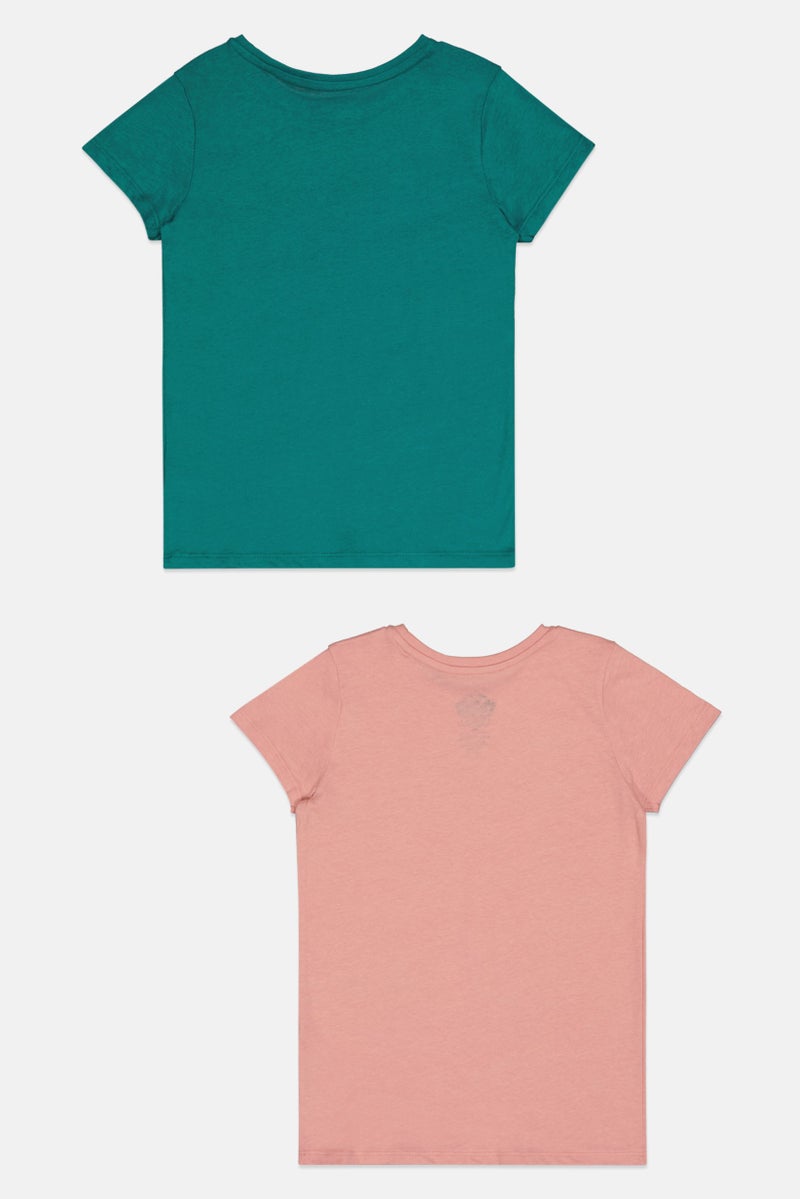 Sinsay Kids Girl 2 Piece Short Sleeve Graphic Printed T-Shirts, Multicolor - Image 2