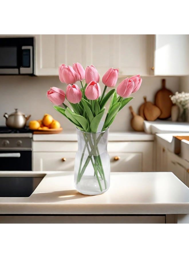SHINE-CO LIGHTING زهور توليب صناعية لمسة حقيقية 30 قطعة تنسيق باقة للديكور المنزلي والمكتبي وحفلات الزفاف (وردي) - Image 5