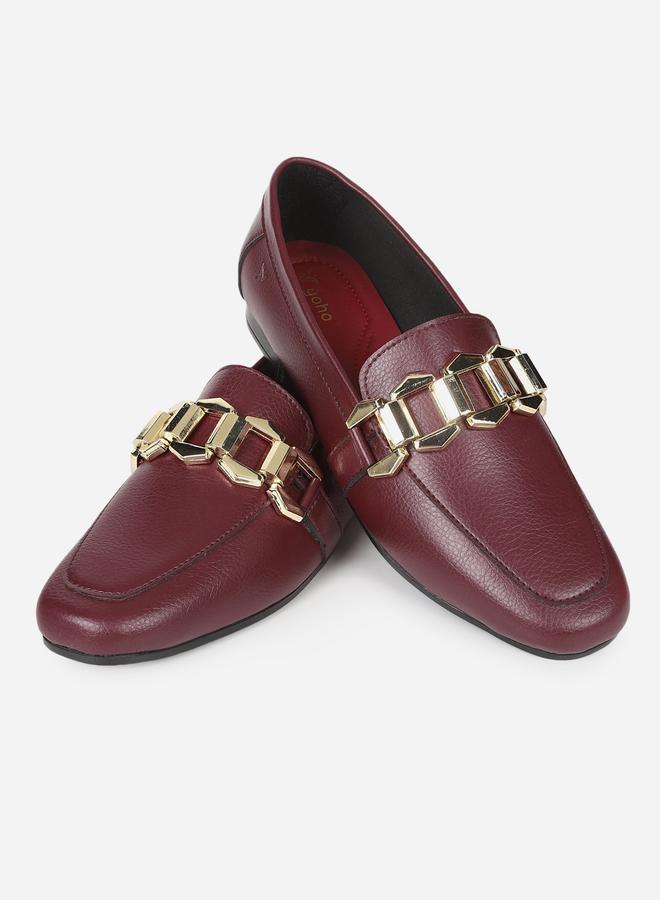 YOHO Burgundy Metal Buckle Accent Loafers - Image 3