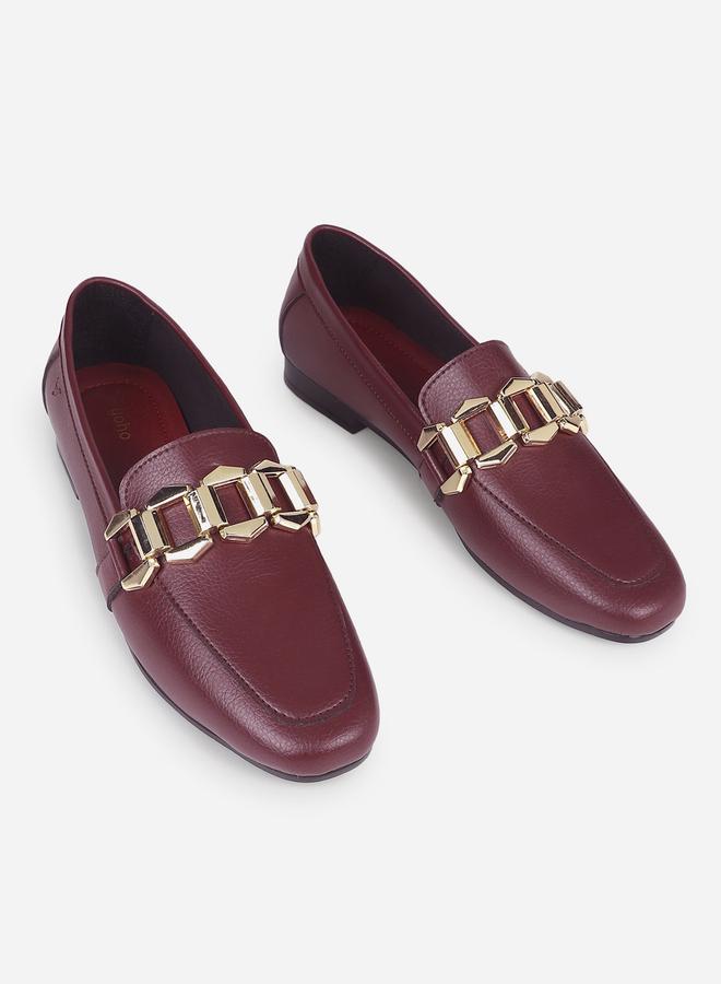 YOHO Burgundy Metal Buckle Accent Loafers - Image 4