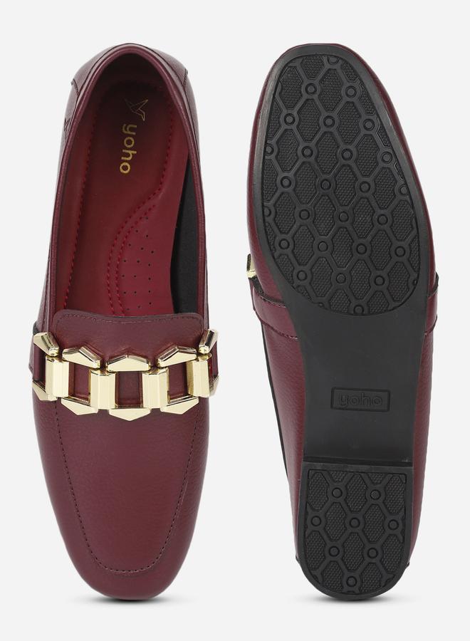 YOHO Burgundy Metal Buckle Accent Loafers - Image 2