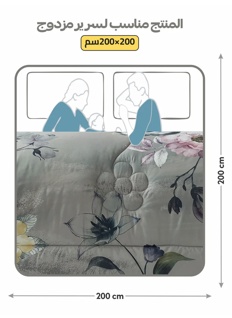 Donetella Bedding Comforter Set, King Size Fits 200x200 cm - 7-Pcs Digital Print Quilted Bed Set, Microfiber Fabric - 1 Comforter, 1 Fitted Sheet, 2 Pillow Shams, 2 Pillowcases 1 Cushion Cover.
