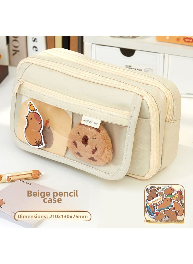 Generic - New capabala pencil case female primary school student girl High-looking large capacity stationery box junior high school student children Girl[Dolphin door forever] 9-layer beige pencil case +5 stickers [Dolphin door forever] 9-layer beige pencil case +5 stickers - Image 1