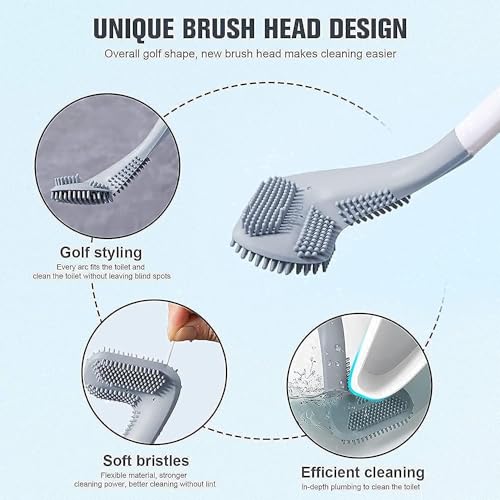 GFDesign Set of 2pcs Silicon Toilet Cleaning Brush with Slim No Slip Long Handle Toilet Brush 360 Degree Deep Golf Shape Silicone Toilet Brush with Wall Hook (2) - Image 4