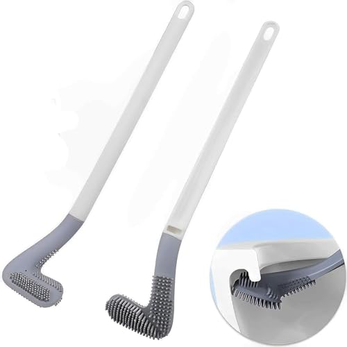 GFDesign Set of 2pcs Silicon Toilet Cleaning Brush with Slim No Slip Long Handle Toilet Brush 360 Degree Deep Golf Shape Silicone Toilet Brush with Wall Hook (2) - Image 1