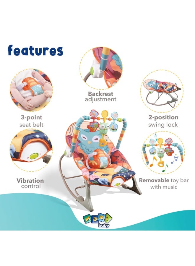 LEFAFA Multifunctional Baby Rockers, Baby Bouncer Seat with Soothing and Music Vibration Rocking Bouncer, Foldable And Portable Rocking Chair With Toys, 0-6 Months Up to 20 lbs(owl) - Image 2