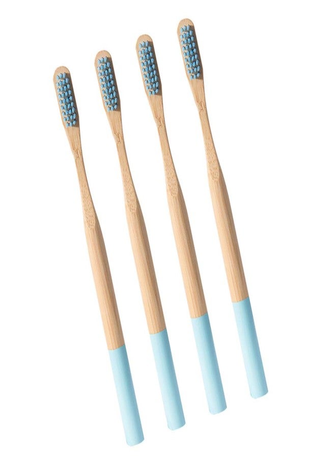SUPVOX 4pcs Soft Toothbrush Long Handle Bamboo Teeth Brush for Deeply Oral Cavity Cleaning Home Travel Outdoor Adults (Sky Blue) - Image 2