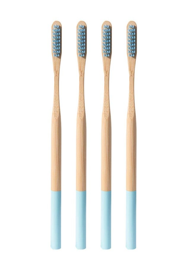 SUPVOX 4pcs Soft Toothbrush Long Handle Bamboo Teeth Brush for Deeply Oral Cavity Cleaning Home Travel Outdoor Adults (Sky Blue) - Image 1