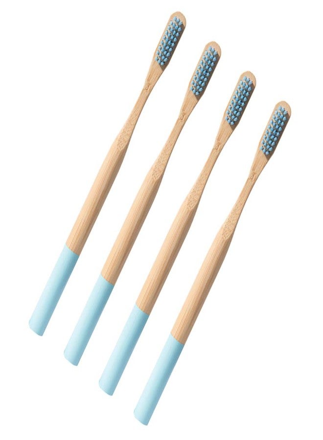 SUPVOX 4pcs Soft Toothbrush Long Handle Bamboo Teeth Brush for Deeply Oral Cavity Cleaning Home Travel Outdoor Adults (Sky Blue) - Image 3